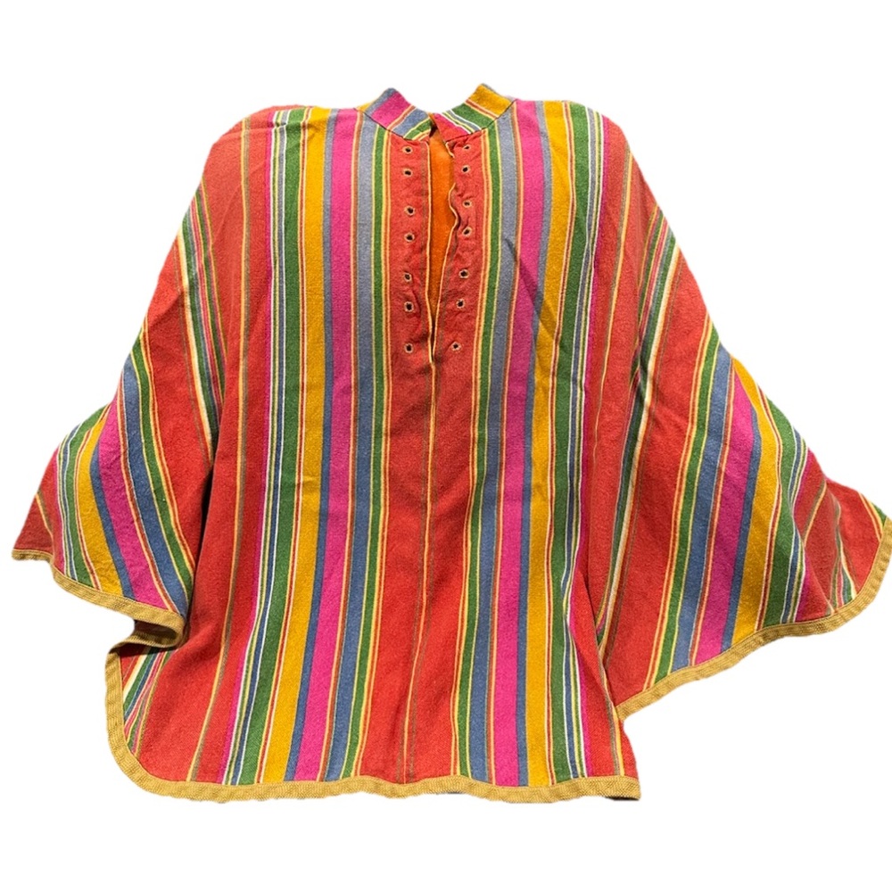 ❌SOLD❌Vintage 60s 70s Striped Cape Poncho Hippie Festival One Size